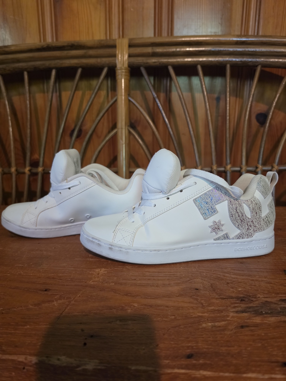 DC Womens' White Low-Top Sneakers with Glitter Logo - Picture 4 of 16